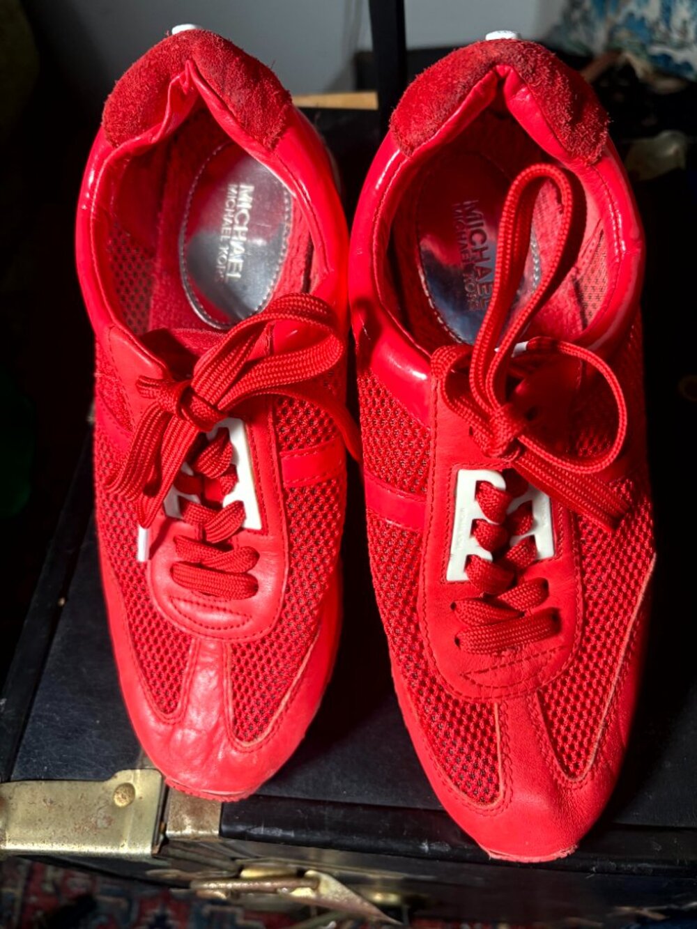 Michael Kors‎ Red Leather and Mesh Maggie Trainer sneakers size 7 - Picture 5 of 10